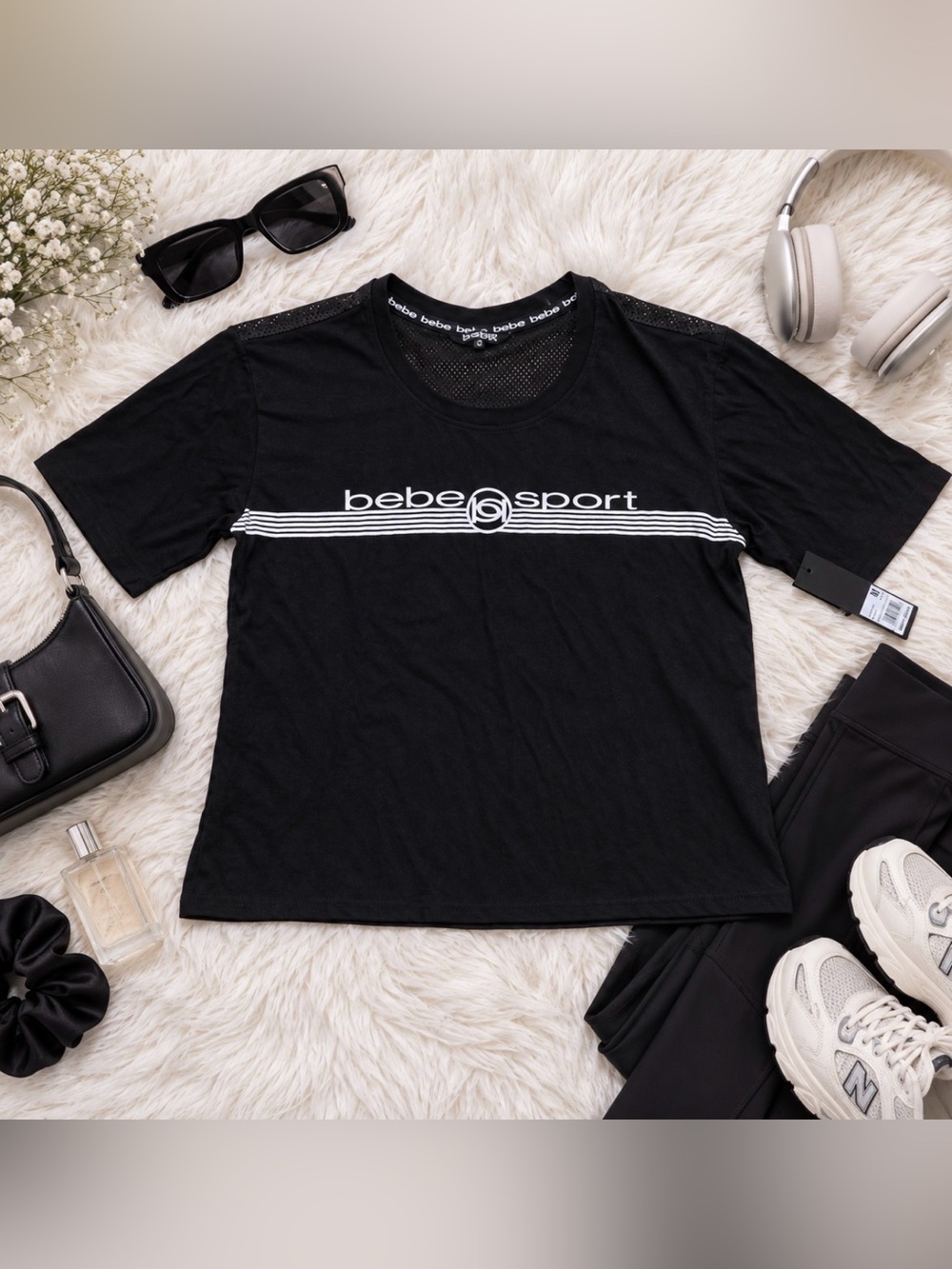 Bebe Sport Black Logo T-Shirt Y2K Retro Athleisure Tee